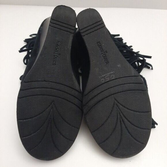MINNETONKA Fringe Suede Lace-Up Wedge Heel Booties Black Size 6.5 - Picture 15 of 16